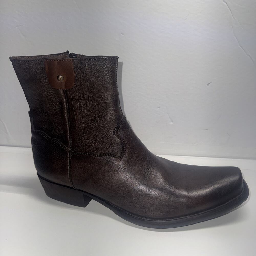 New Men's Estilo 20211 Leather Brown Ankle Boots Zipper Cowboy Botas Size 13
